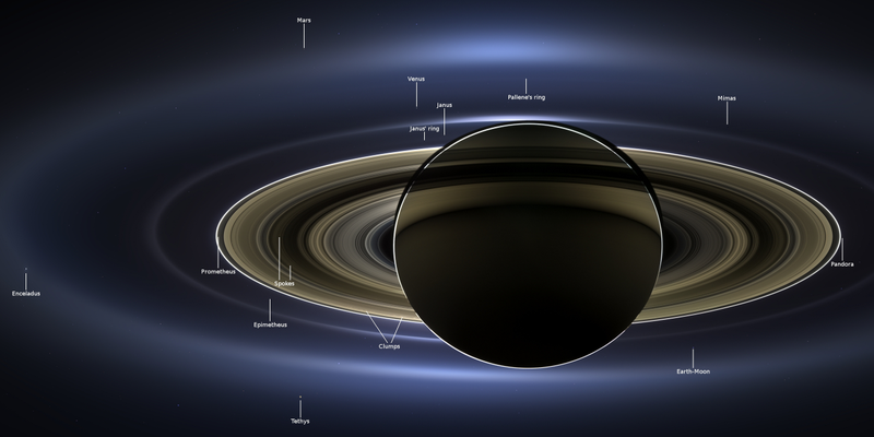 Illustration for article titled Over a dozen celestial objects can be seen in this photo of Saturn